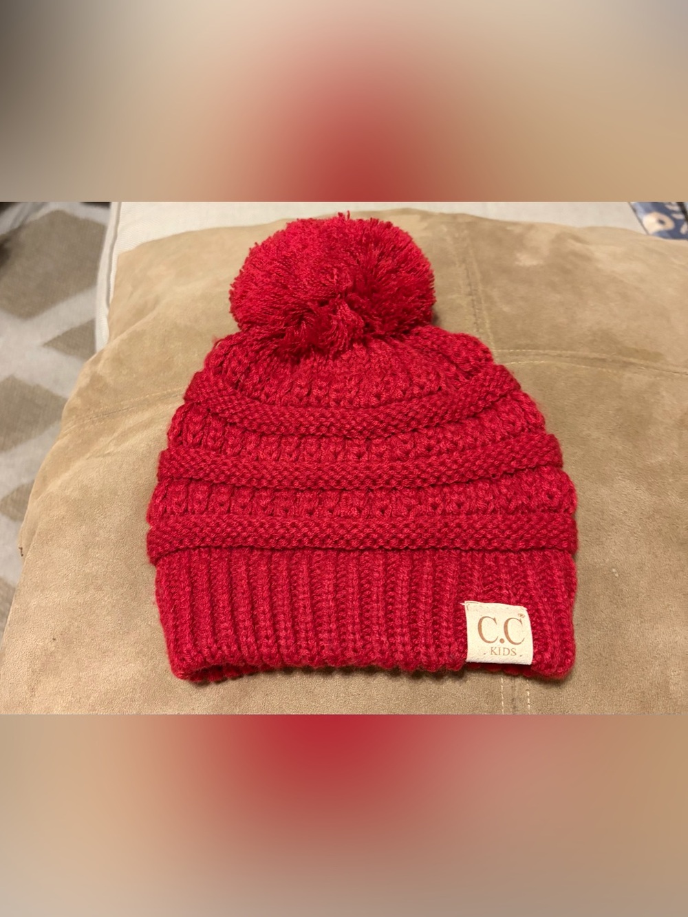 CC Red Pom Knit Beanie